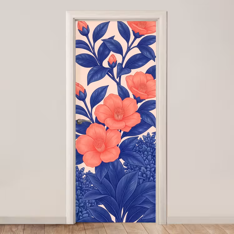 Door sticker - Flowers - Leaves - Botanical - Bloemen - Bladeren - Botanisch deurposter klein