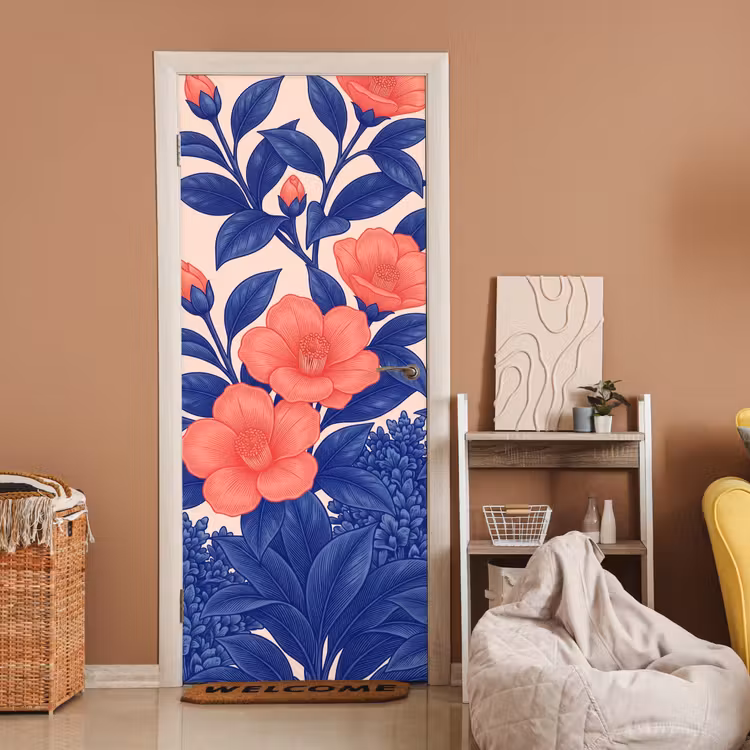 Door sticker - Flowers - Leaves - Botanical - Bloemen - Bladeren - Botanisch deurposter klein