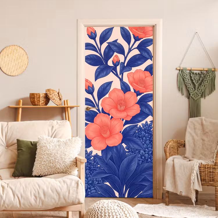 Door sticker - Flowers - Leaves - Botanical - Bloemen - Bladeren - Botanisch deurposter klein