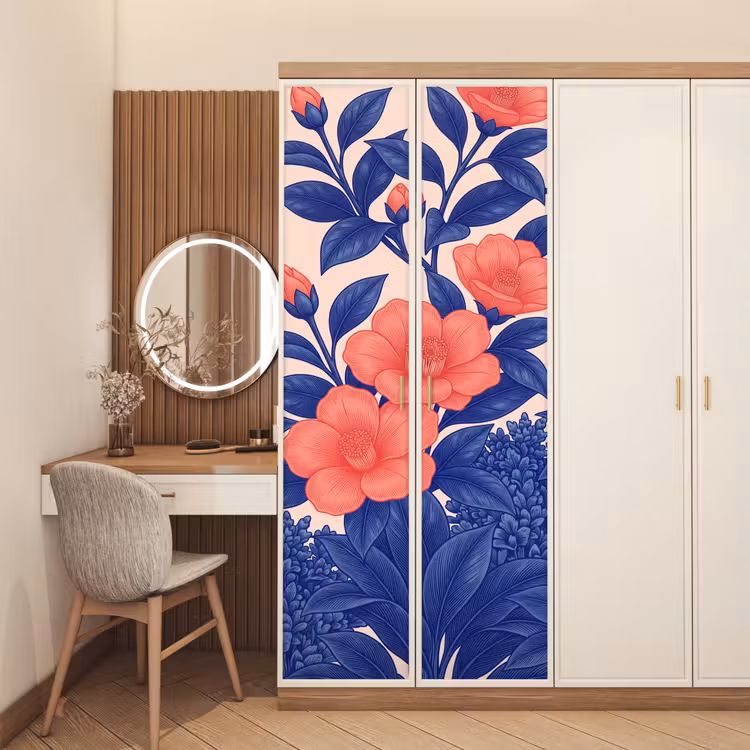 Door sticker - Flowers - Leaves - Botanical - Bloemen - Bladeren - Botanisch deurposter klein