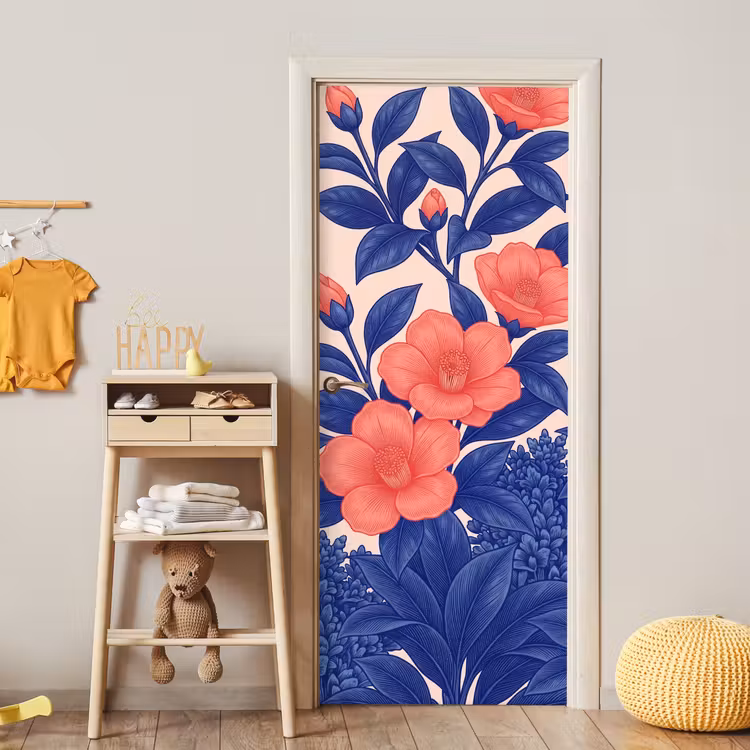 Door sticker - Flowers - Leaves - Botanical - Bloemen - Bladeren - Botanisch deurposter klein