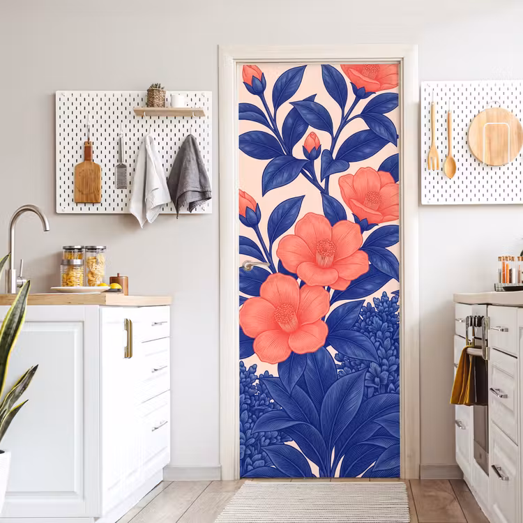 Door sticker - Flowers - Leaves - Botanical - Bloemen - Bladeren - Botanisch deurposter klein