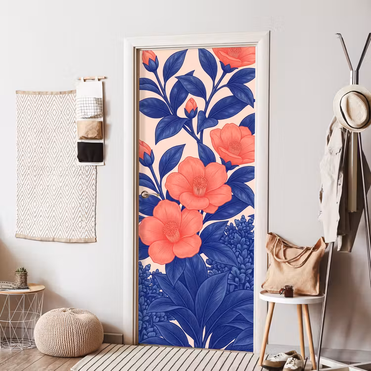 Door sticker - Flowers - Leaves - Botanical - Bloemen - Bladeren - Botanisch deurposter klein