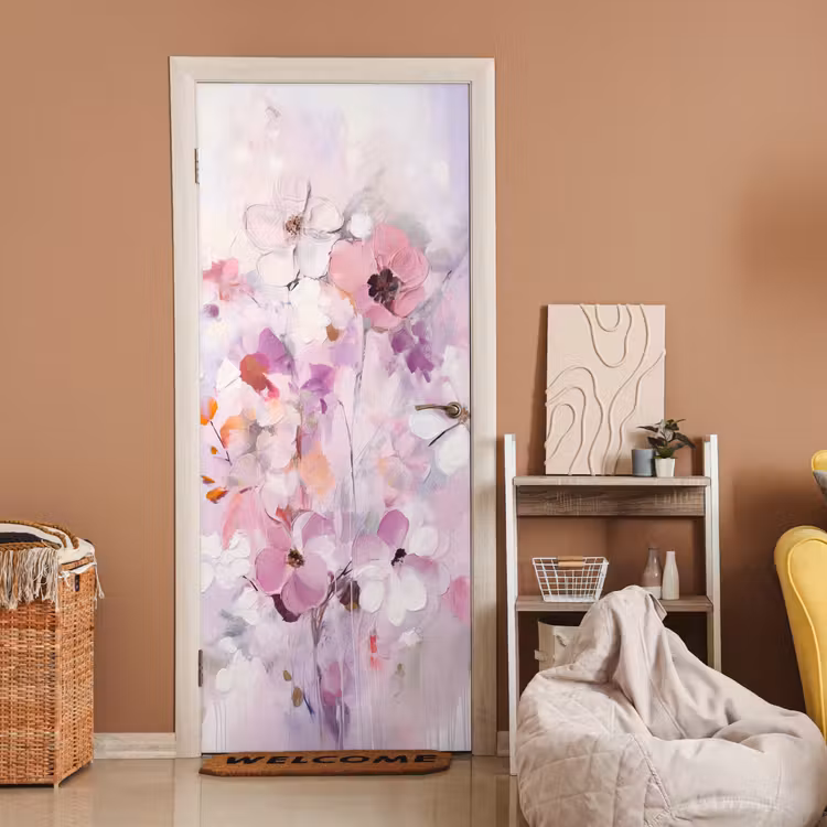 Bloemen - Lila - Watercolor - Kunst deurposter klein -sfeer1
