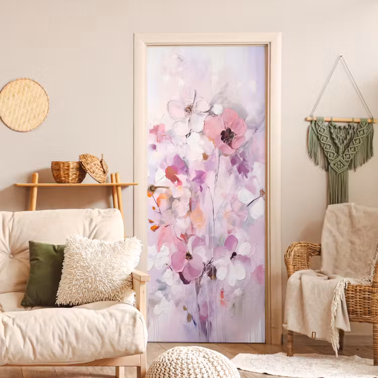 Bloemen - Lila - Watercolor - Kunst deurposter klein -sfeer2