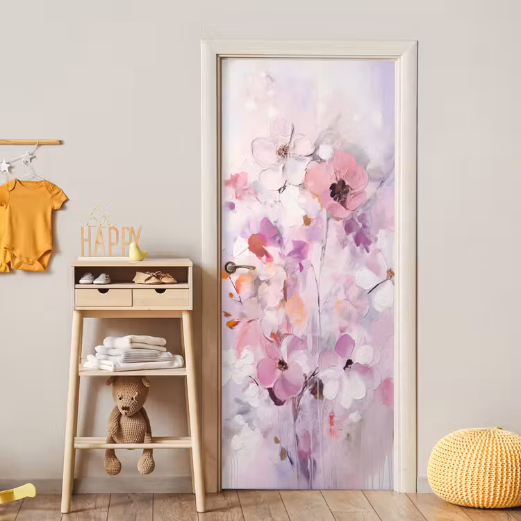 Bloemen - Lila - Watercolor - Kunst deurposter klein -sfeer4