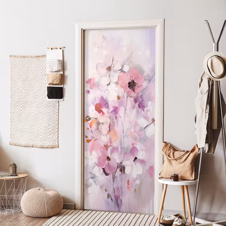 Bloemen - Lila - Watercolor - Kunst deurposter klein -sfeer6
