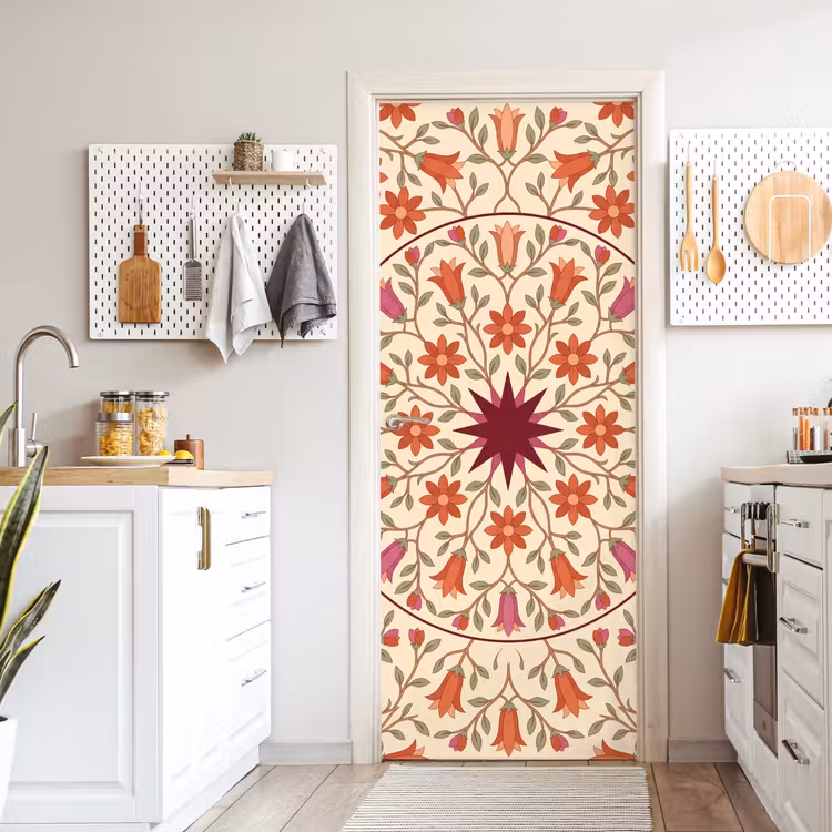 Bloemen - Mandala - Decoratief - Rood deurposter klein -sfeer5