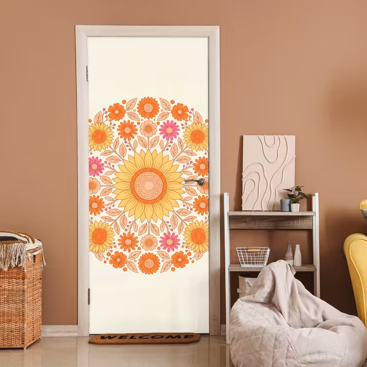 Bloemen - Mandala - Patroon - Kleurrijk deurposter klein -sfeer1