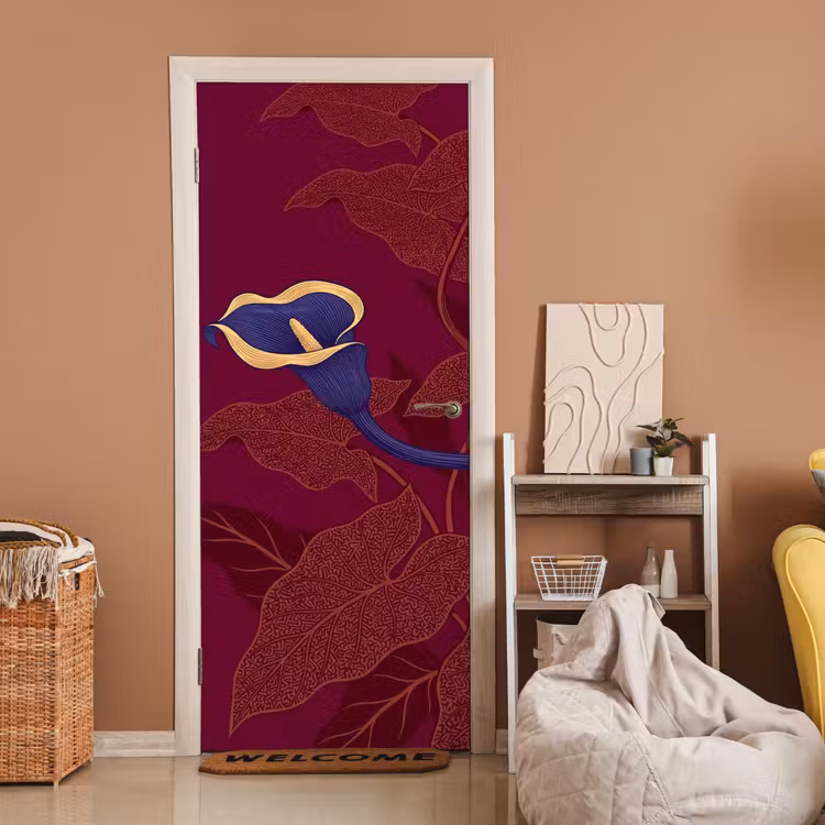 Door sticker - Flowers - Modern - Purple - Bloemen - Modern - Paars deurposter klein