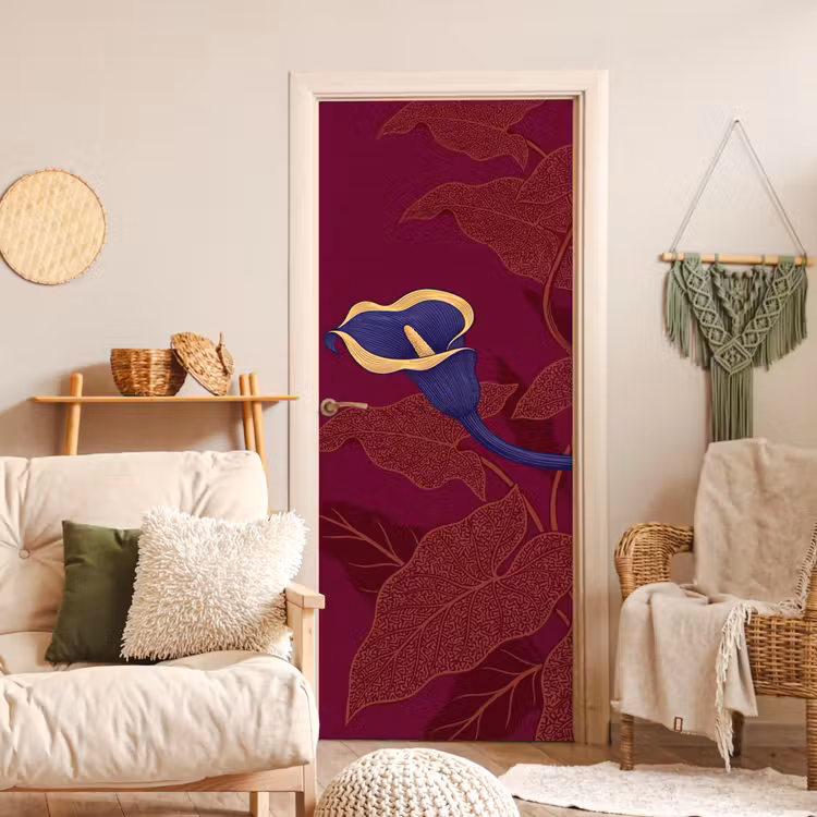 Door sticker - Flowers - Modern - Purple - Bloemen - Modern - Paars deurposter klein