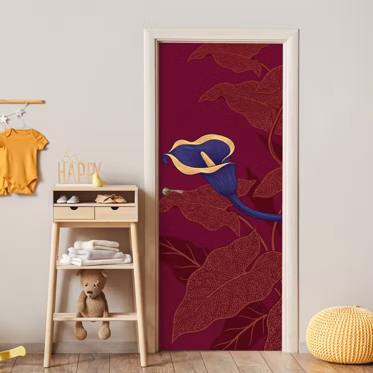 Door sticker - Flowers - Modern - Purple - Bloemen - Modern - Paars deurposter klein