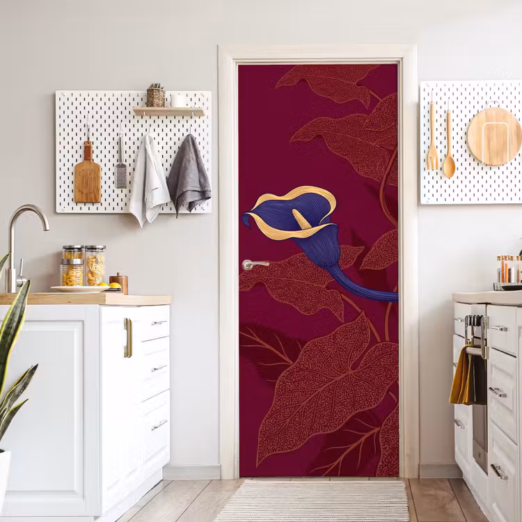 Door sticker - Flowers - Modern - Purple - Bloemen - Modern - Paars deurposter klein