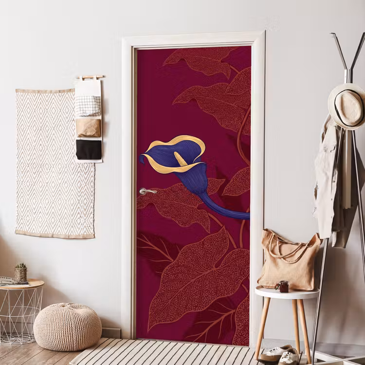 Door sticker - Flowers - Modern - Purple - Bloemen - Modern - Paars deurposter klein
