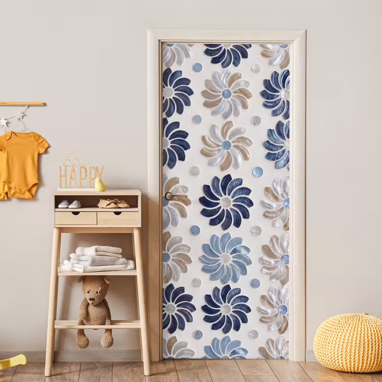Bloemen - Parelmoer - Abstract - Patroon - Blauw deurposter klein -sfeer4