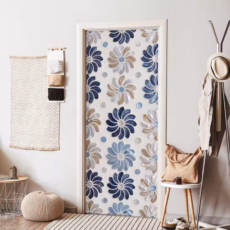 Bloemen - Parelmoer - Abstract - Patroon - Blauw deurposter klein -sfeer6