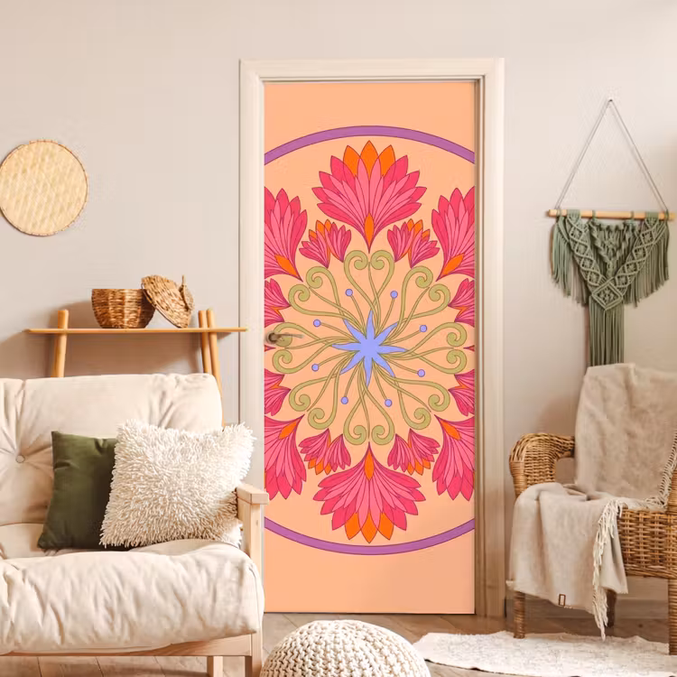 Bloemen - Patroon - Abstract - Roze - Decoratief deurposter klein -sfeer2