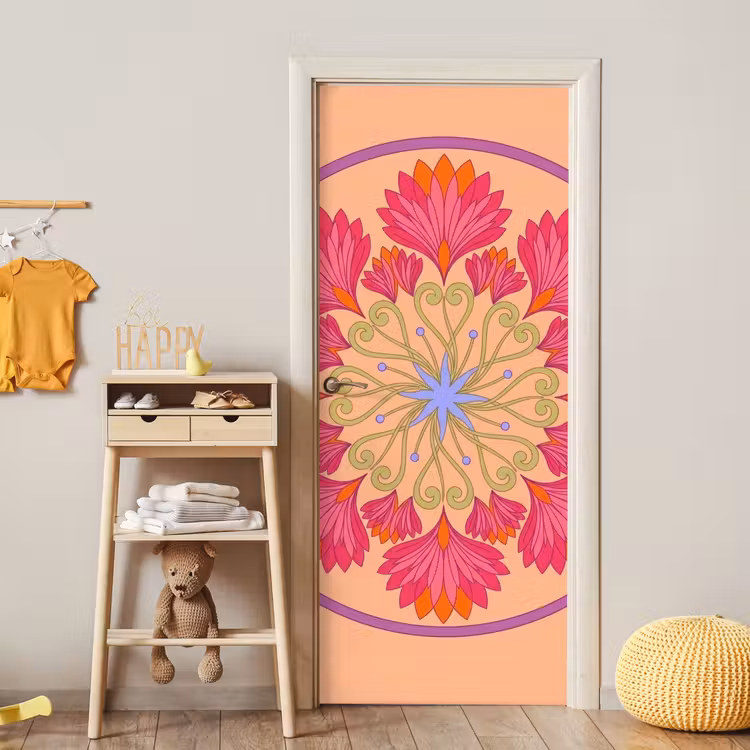Bloemen - Patroon - Abstract - Roze - Decoratief deurposter klein -sfeer4