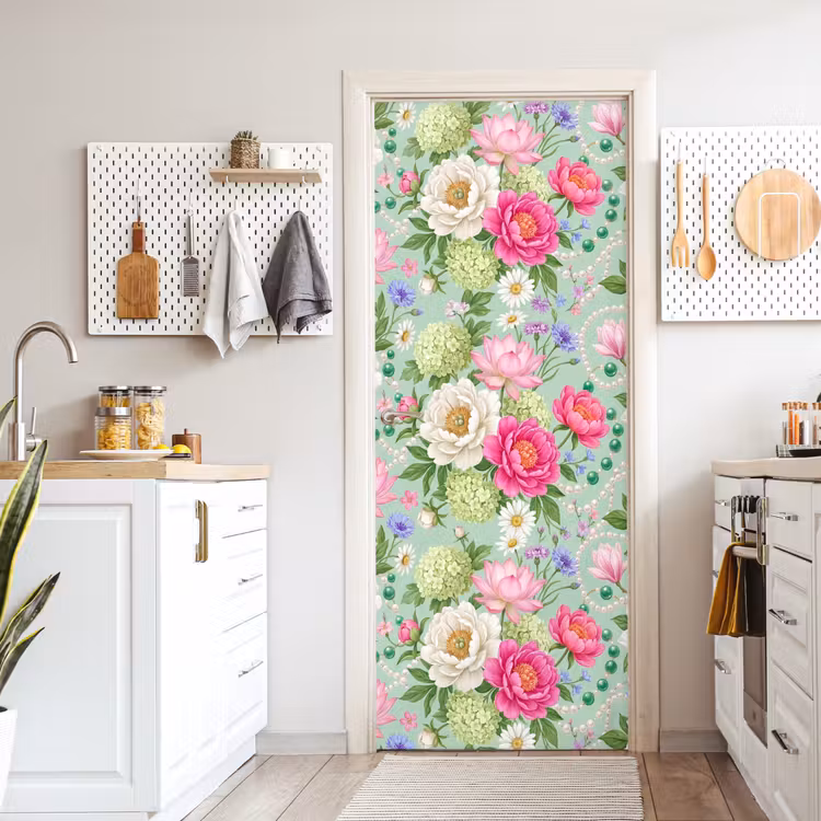 Bloemen - Patroon - Botanisch - Groen deurposter klein -sfeer5