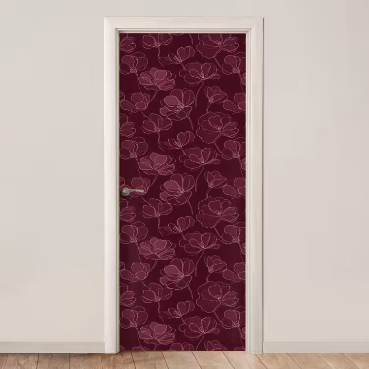 Bloemen - Patroon - Bordeauxrood deurposter klein 289 -3d_beige