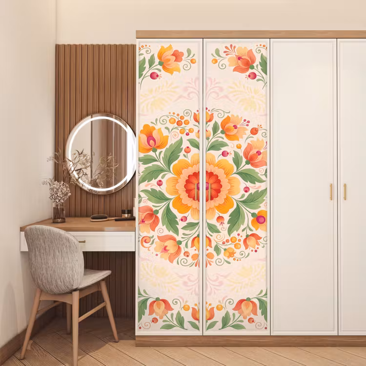 Bloemen - Patroon - Decoratief - Oranje deurposter klein -sfeer3