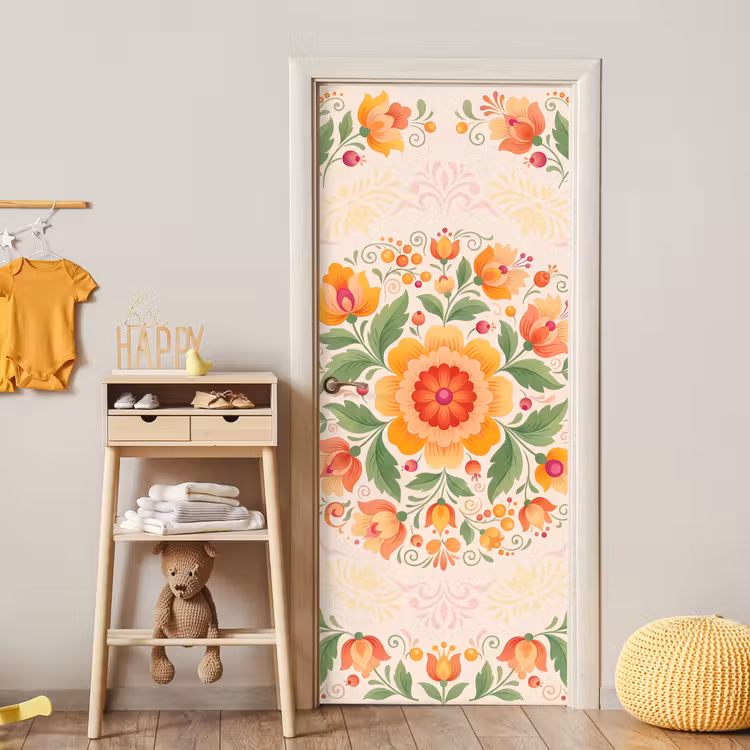 Bloemen - Patroon - Decoratief - Oranje deurposter klein -sfeer4
