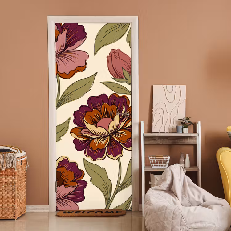 Bloemen - Patroon - Natuur - Modern - Paars deurposter klein -sfeer1