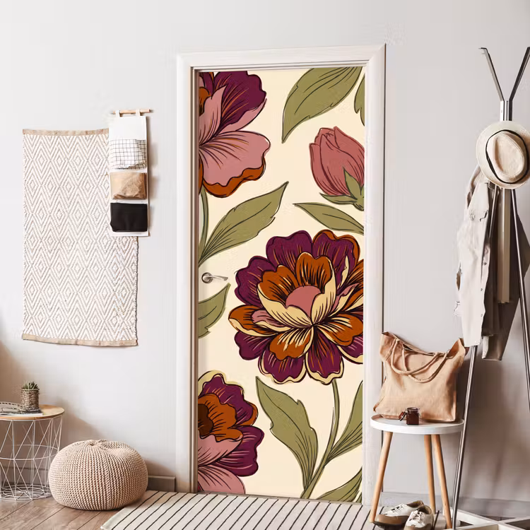 Bloemen - Patroon - Natuur - Modern - Paars deurposter klein -sfeer6