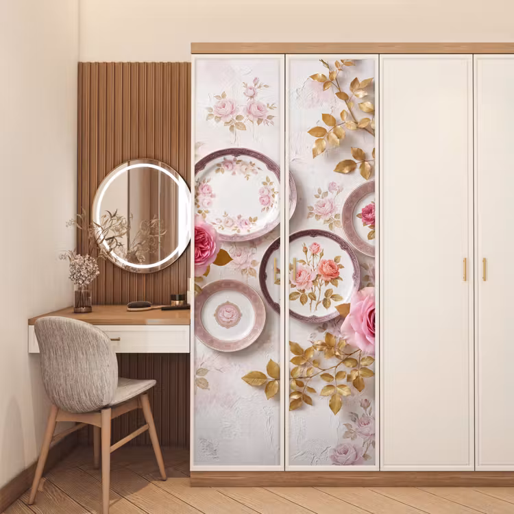 Bloemen - Patroon - Vintage - Roze - Decoratie deurposter klein -sfeer3