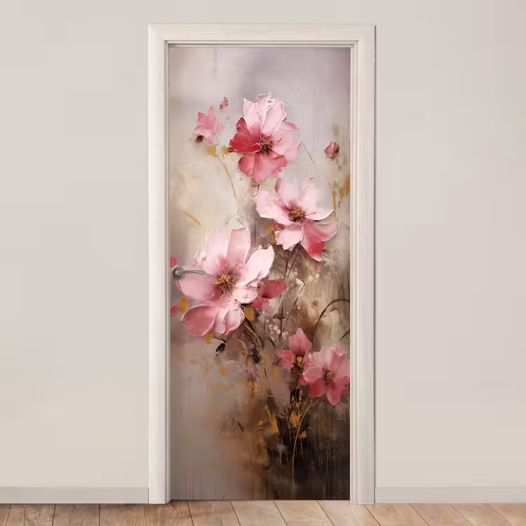 Bloemen - Roze - Kunst - Watercolor deurposter klein -3d_beige