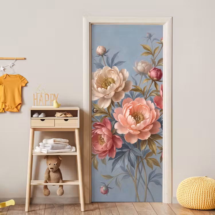 Bloemen - Roze - Beige - Modern - Natuur deurposter klein -sfeer4