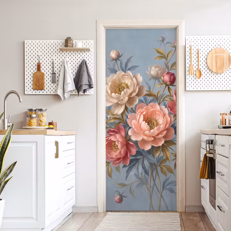 Bloemen - Roze - Beige - Modern - Natuur deurposter klein -sfeer5