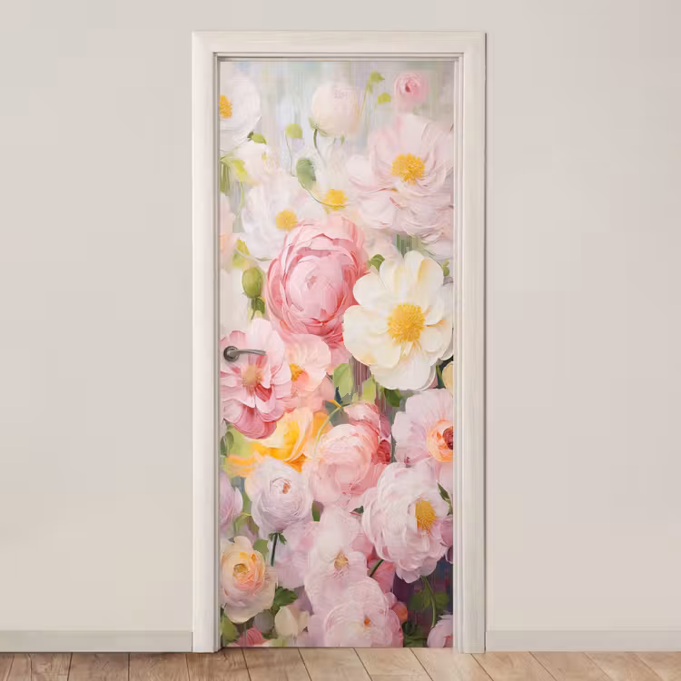 Bloemen - Roze - Botanisch - Kunst - Acrylverf deurposter klein -3d_beige