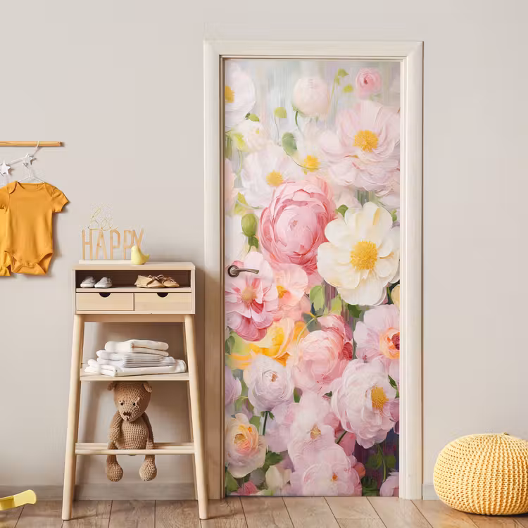 Bloemen - Roze - Botanisch - Kunst - Acrylverf deurposter klein -sfeer4