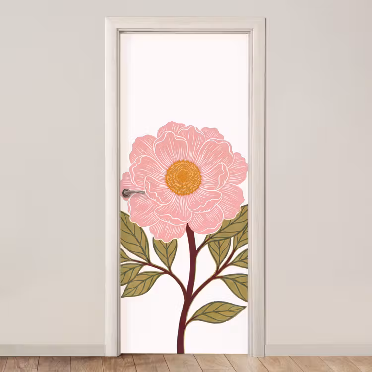 Door sticker - Flowers - Pink - Illustration - Bloemen - Roze - Illustratie deurposter klein