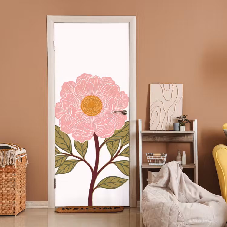 Door sticker - Flowers - Pink - Illustration - Bloemen - Roze - Illustratie deurposter klein