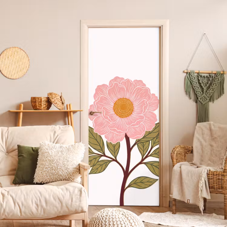 Door sticker - Flowers - Pink - Illustration - Bloemen - Roze - Illustratie deurposter klein