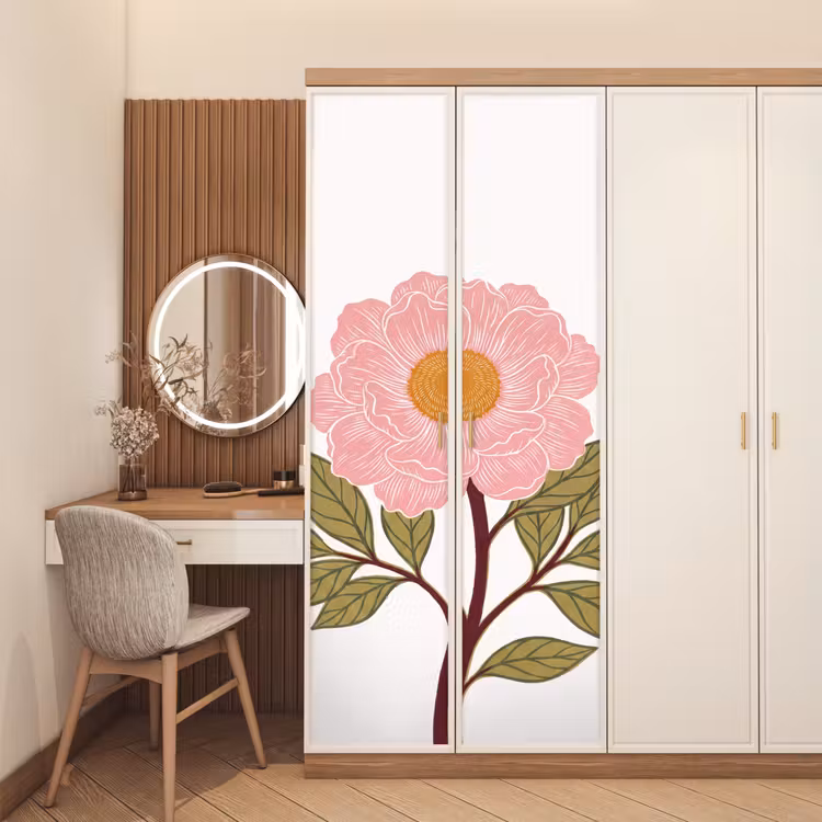 Door sticker - Flowers - Pink - Illustration - Bloemen - Roze - Illustratie deurposter klein