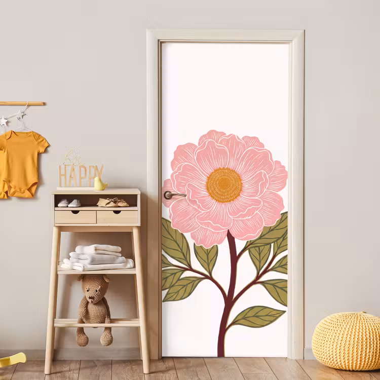 Door sticker - Flowers - Pink - Illustration - Bloemen - Roze - Illustratie deurposter klein