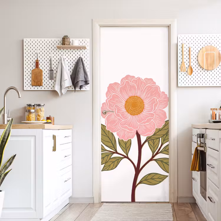 Door sticker - Flowers - Pink - Illustration - Bloemen - Roze - Illustratie deurposter klein