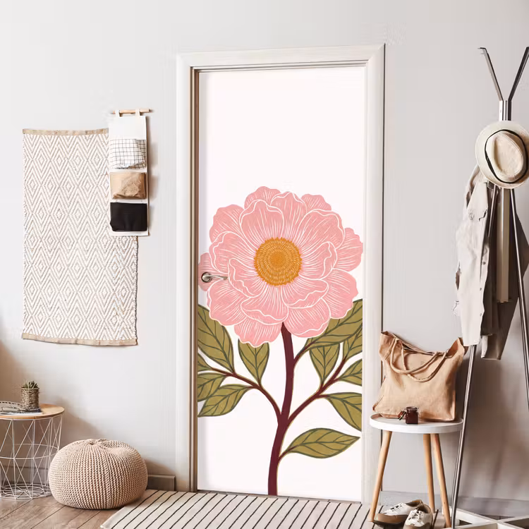 Door sticker - Flowers - Pink - Illustration - Bloemen - Roze - Illustratie deurposter klein