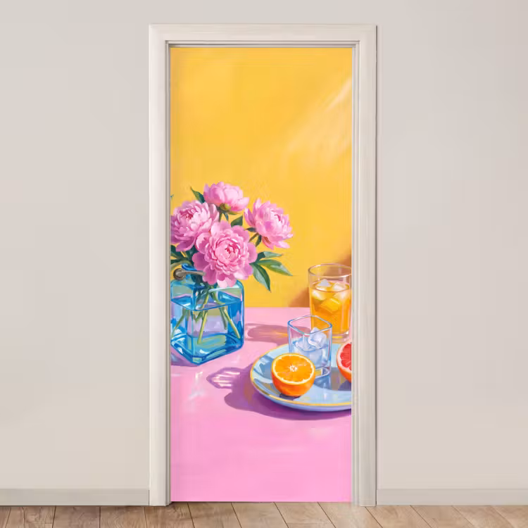 Door sticker - Flowers - Pink - Modern - Bloemen - Roze - Modern deurposter klein