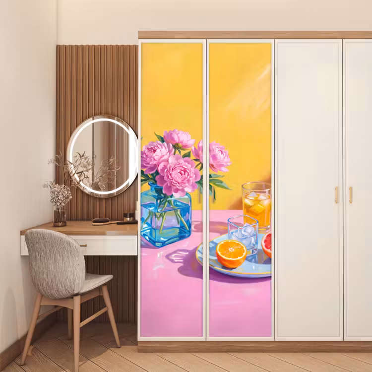 Door sticker - Flowers - Pink - Modern - Bloemen - Roze - Modern deurposter klein