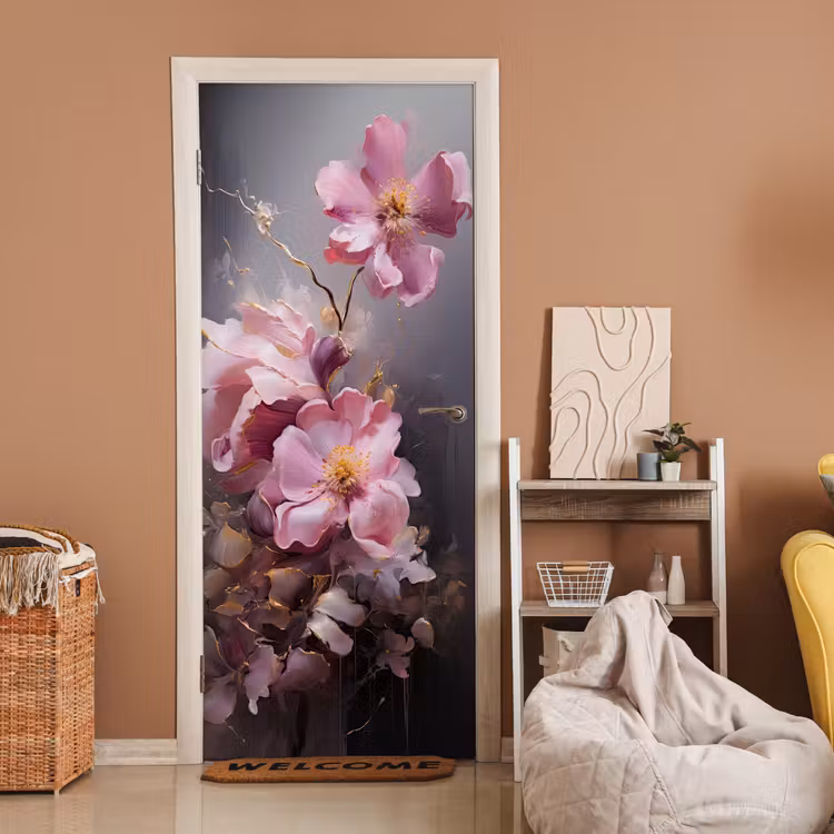 Bloemen - Roze - Stilleven - Kunst deurposter klein -sfeer1