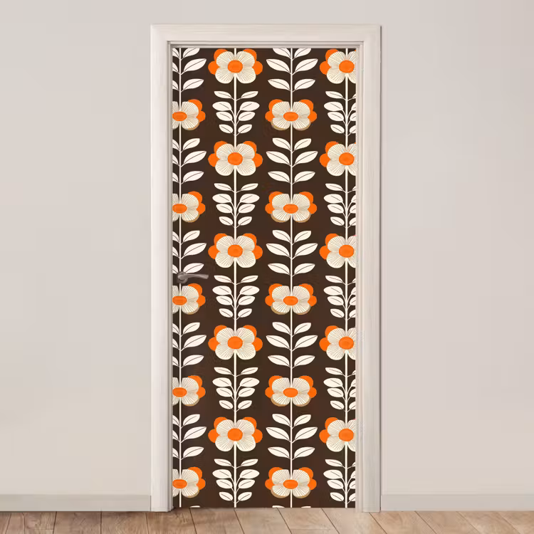 Bloemen - Retro - Bruin deurposter klein 289 -3d_beige