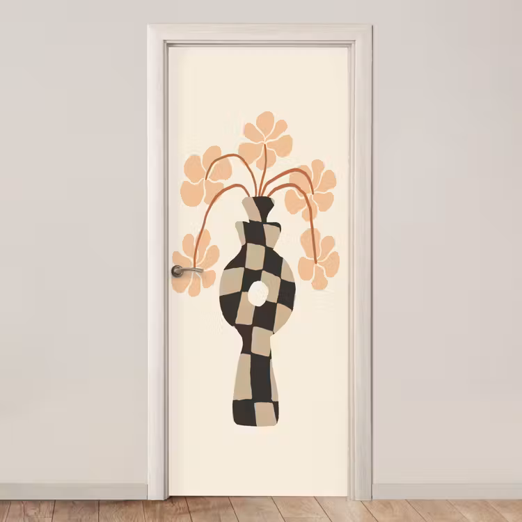 Bloemen - Vaas - Abstracte kunst - Modern deurposter klein -3d_beige
