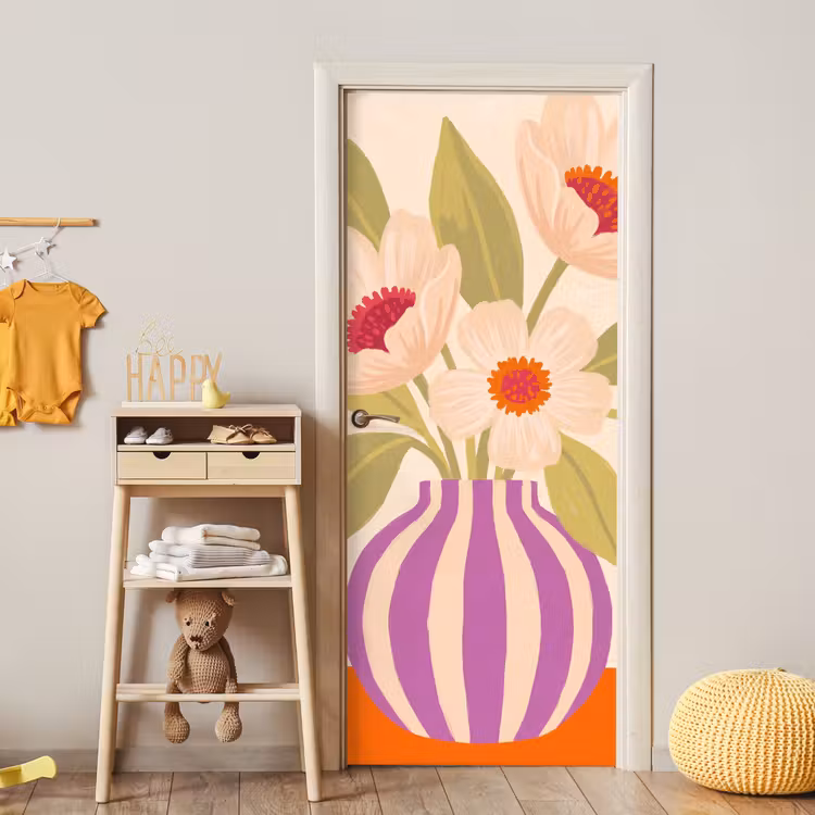 Bloemen - Vaas - Abstract - Paars - Oranje deurposter klein -sfeer4