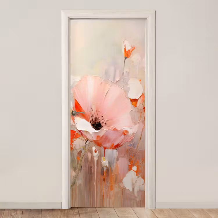 Bloemen - Watercolor - Roze - Abstract - Kunst deurposter klein -3d_beige