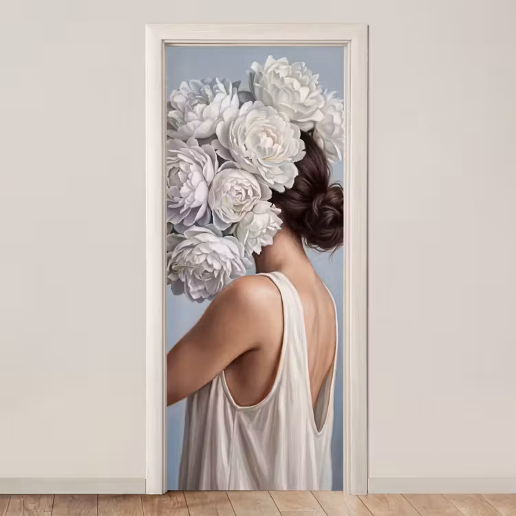 Bloemen - Vrouw - Wit deurposter klein -3d_beige