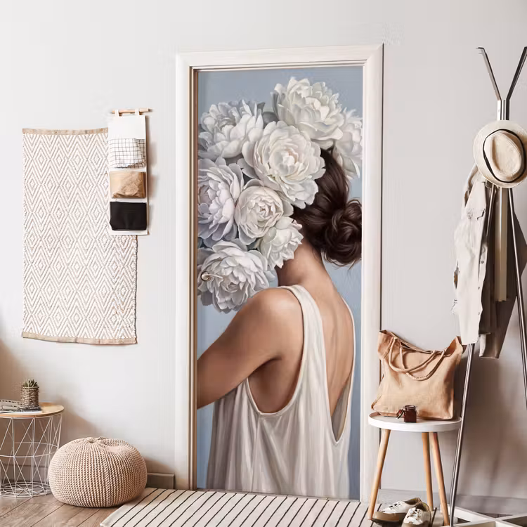 Bloemen - Vrouw - Wit deurposter klein -sfeer6